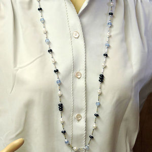 Hand Crafted Blue, White & Silver ... Long Necklace 38"